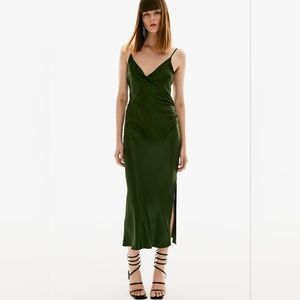 Zara satin effect green lingerie style midi strap dress